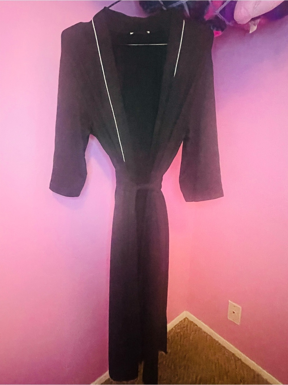 Women's Black Robe with Contrast Piping